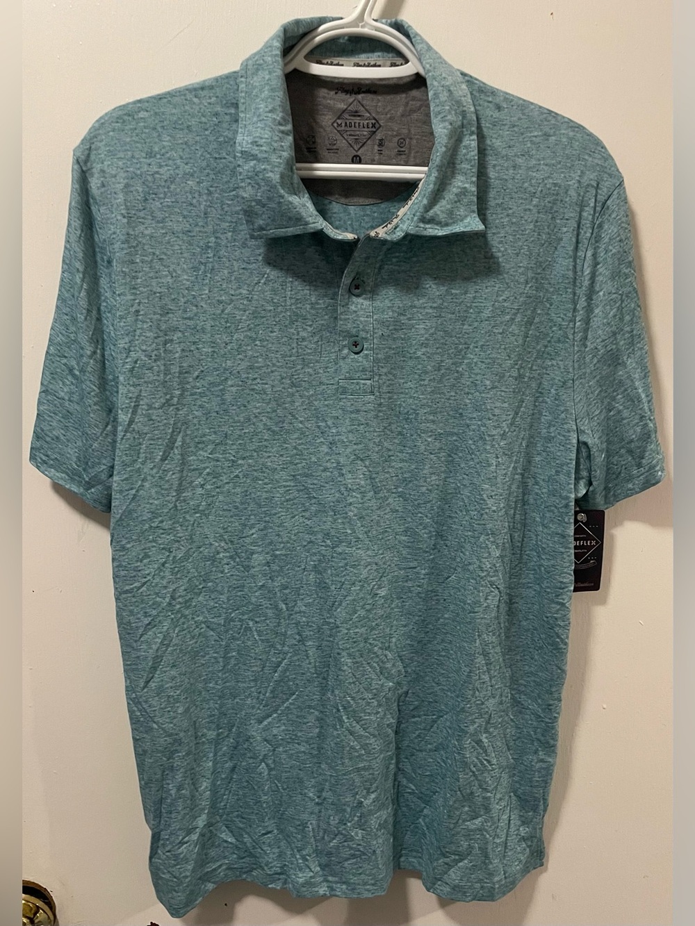 Flag & Anthem MadeFlex Men’s Aqua Short Sleeve Tee Polo Shirt Top Size Medium M